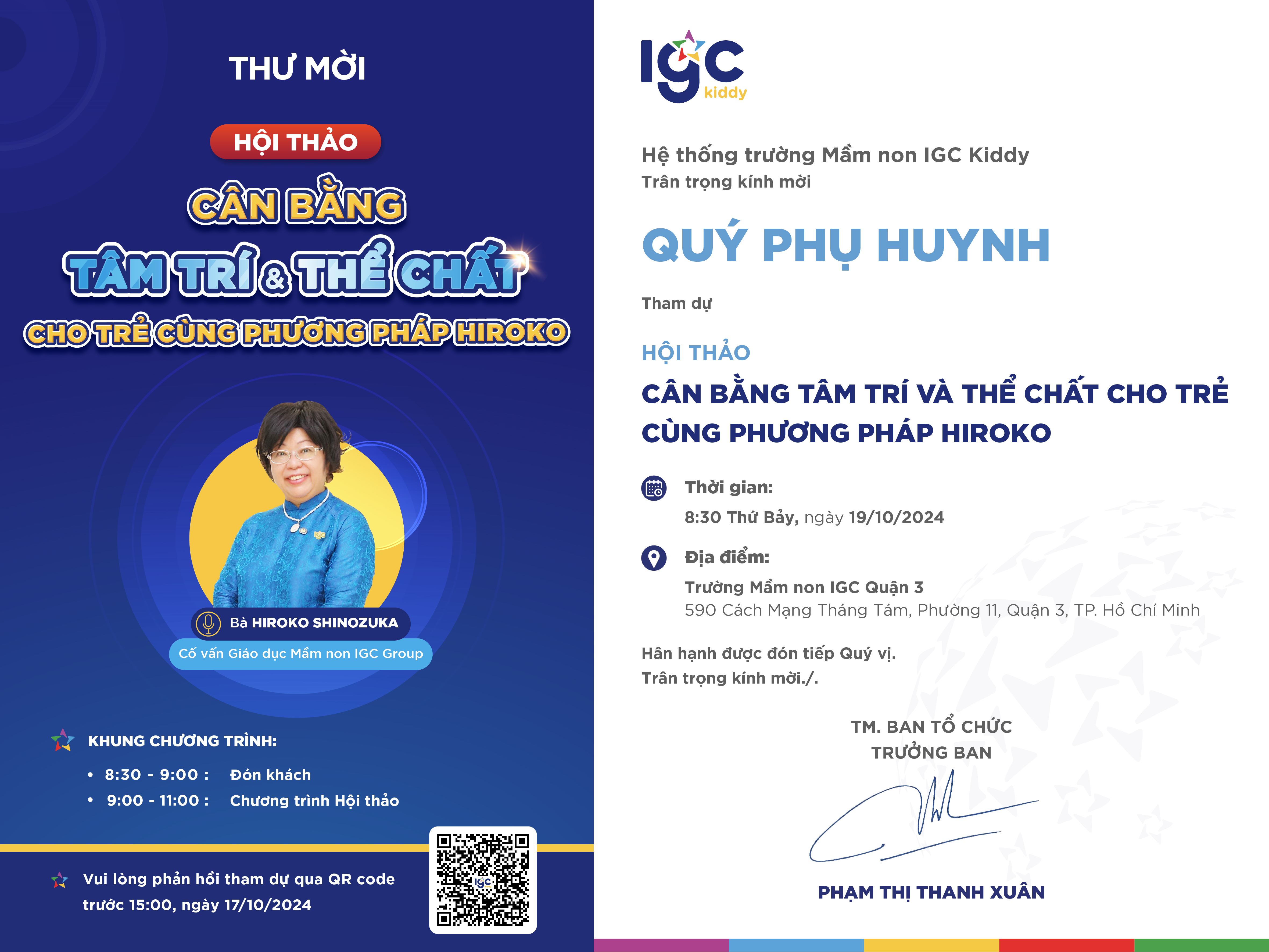 THƯ NGỎ IGC KIDDY TỔ CHỨC HỘI THẢO “CÂN BẰNG TÂM TRÍ & THỂ CHẤT CHO TRẺ CÙNG PHƯƠNG PHÁP HIROKO"